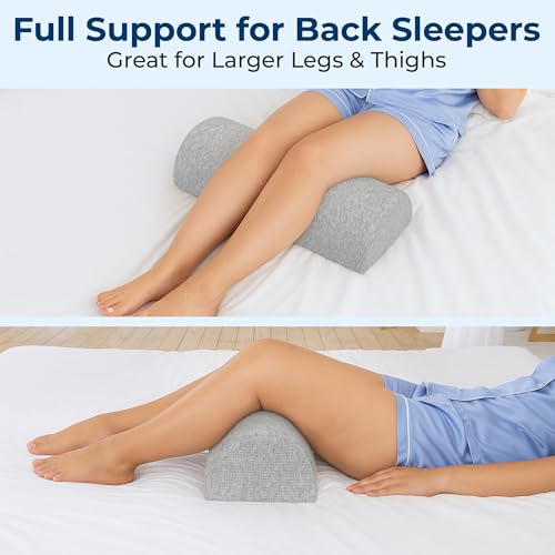 Image of 5 STARS UNITED Knee Pillow for Back Sleeping - Large Half Moon Bolster Pillow for Legs, Under Knee Pillow for Sleeping on Back, Memory Foam Leg Pillow for Back Pain, Natural Gray