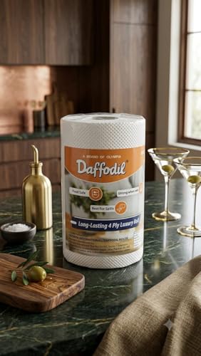 Image of DAFFODIL 4 Ply Kitchen Towels Roll Pack-1 (120 Pulls, 480 Sheets) | Ultra Absorbent & Strong Kitchen Tissue Paper Roll | Thick Paper Towels for Oil Absorption, Spill Cleaning & Household Kitchen
