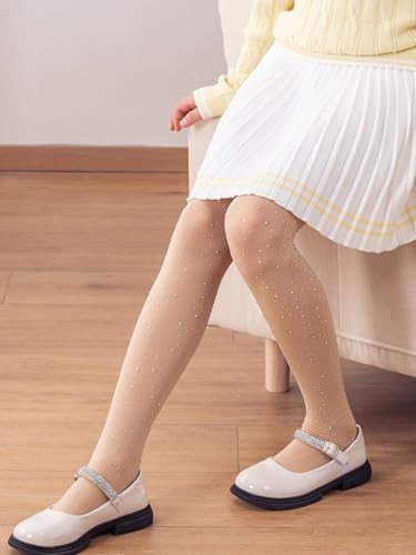 LOLANTA Girls Stockings 1/2 Pack Sparkle Tights Kids Stretchy Rhinestone Glitter See-through Pantyhose for 6-12Y2