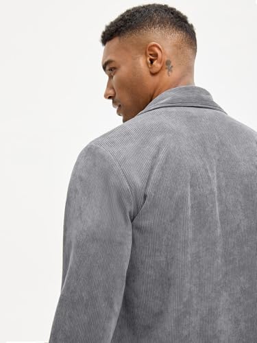 Image of Comdecevis Men's Flannel Button Down Jacket Long Sleeve Lightweight Cotton Work Shirts Jackets with Flap Pockets Gray Large