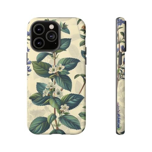 Coque rigide mate iPhone 14 Pro Max au design herbes botaniques vintage premium