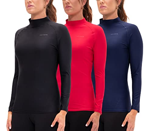 DEVOPS Women's Compression Turtle Neck Long Sleeve Athletic Shirts (Small, Black/Red/Navy)