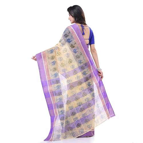 Image of dB DESH BIDESH Women`s Bengal Tant Tree Print Design Pure Handloom Cotton Saree Without Blouse Piece