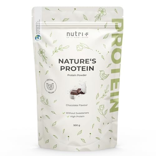 Nutri + Eiweißpulver Schokolade 500 g ohne Süßungsmittel, Gluten, Zucker, Whey - natürliches Proteinpulver- Natures Eiweiß Protein Pulver Schoko vegan