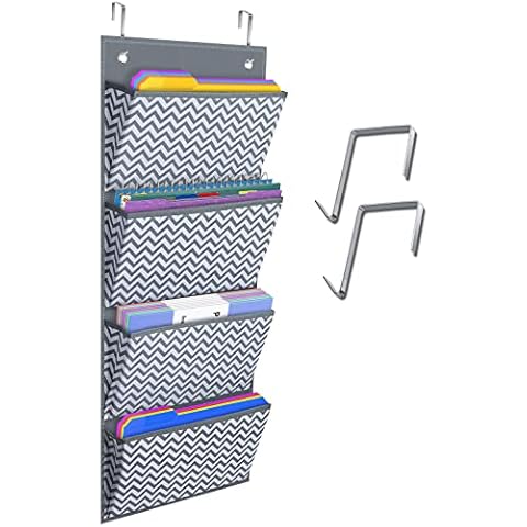 AKAYOK Hanging Wall File Organizer Wall Mount File Storage Organizer Pocket Chart, Over the Door File Organizer, Office Supplies for Home School Organization - Wave Pattern (4 Pockets) Cover