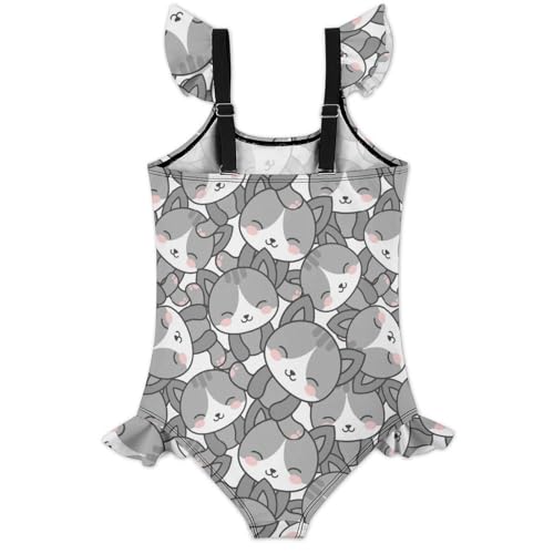 Image of Girls One Piece Swimsuit Cute Alpacas Hearts Stars Ruffles Swimwear Bathing Suits 3-12 Years