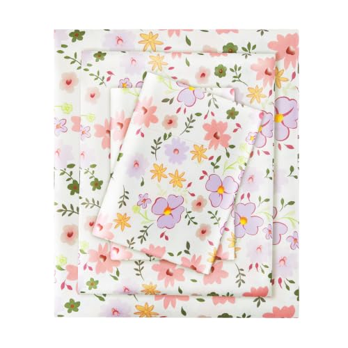 Image of Viviland Floral Queen Sheet Set - 4 Piece Cozy Pink and Purple Small Flower Patterned Bed Sheets - Soft, Breathable Microfiber Sheets with Deep Pocket, Non-Slip Fitted Sheets & Pillowcases