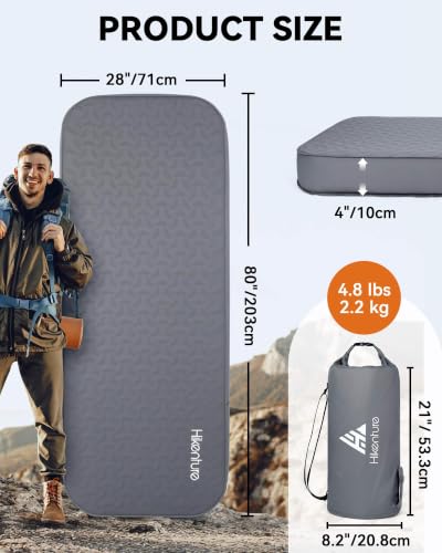 Image of Hikenture 4 inch Thick Self Inflating Sleeping Pad, Foam & Air Camping Mattress