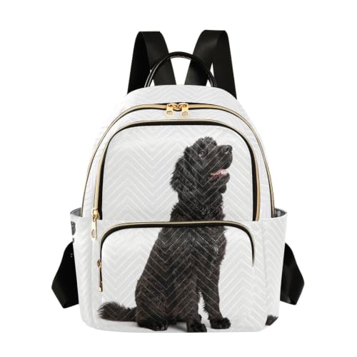 Sac à dos imprimé 3 poches zippées motif caniches noirs assis style décontracté