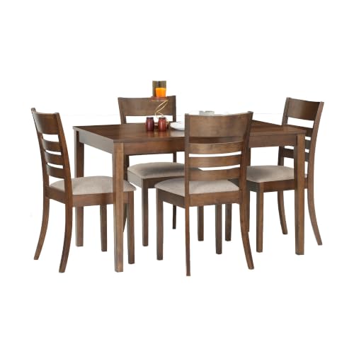 Image of Royaloak Linea Malaysian Wooden 4 Seater Dining Table Set |Solid Mindy Wood Veneer Finish | Solid Rubber Wood Legs | 70mm Apron| Comfort Back Support | Cushioned Seating