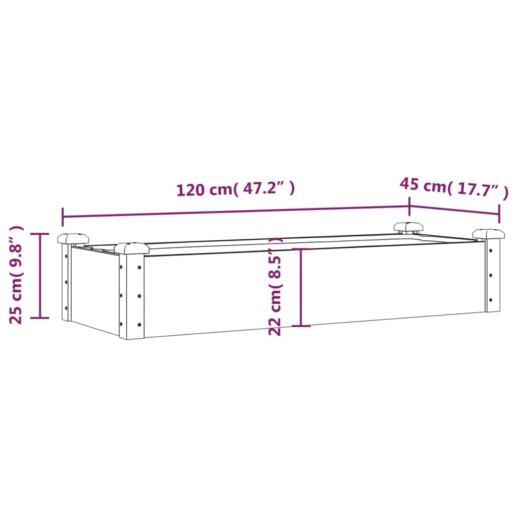 vidaXL Lit surélevé de Jardin Doublure 120x45x25 cm Bois Massif Sapin, lit surélevé, lit de Jardin, lit de légumes, lit de Jardin surélevé