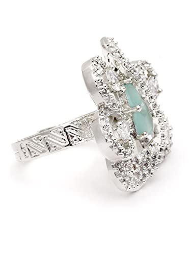 Image of Karatcart Platinum Plated Elegant Austrian Crystal Adjustable Leaf Ring for Women and Girls