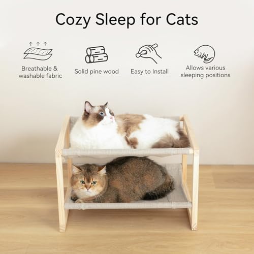 Large Cat Hammock Cat Beds for Indoor Cats, Double Wooden Cat Bed, Elevated Cat Bed with Two Breathable Washable Covers, 20 x 16.5 x 13 Inch Cat Beds & Furniture - Image 3