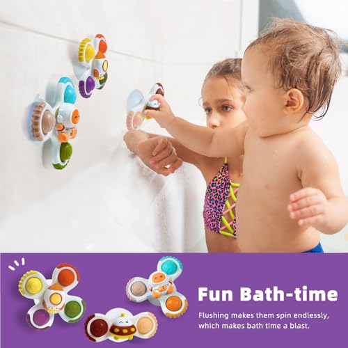Image of LiKee Strong Suction Cup Fidget Rotating Sensory Bath Toys for Baby Christmas Stocking Stuffers, Airplane Car Travel Table & Window Toys for Toddler Boys and Girls, 10+ Months