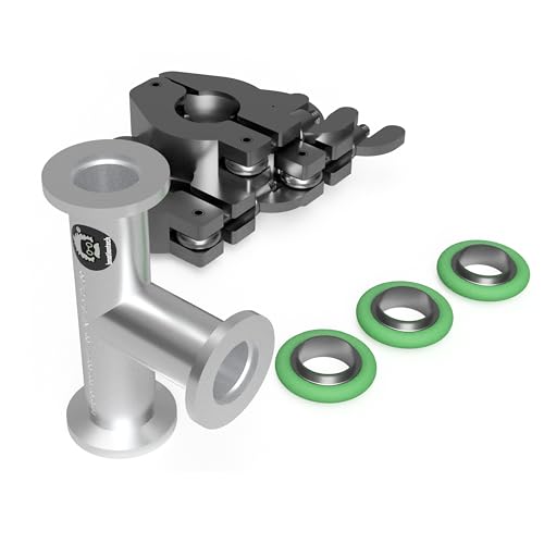 Image of bmotiontech superior grade ISO-KF NW16 KF16 Flange Tee Fitting with 3 sets of Aluminum wing nut clamps & O-rings (KF16 Equal TEE w / 3 clamps)