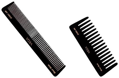 VEGA General Grooming Comb, Black, Handmade (HMBC-109), Black, 25 g & VEGA Large Shampoo Comb, Black, Handmade (HMBC-406), Black, 47 g