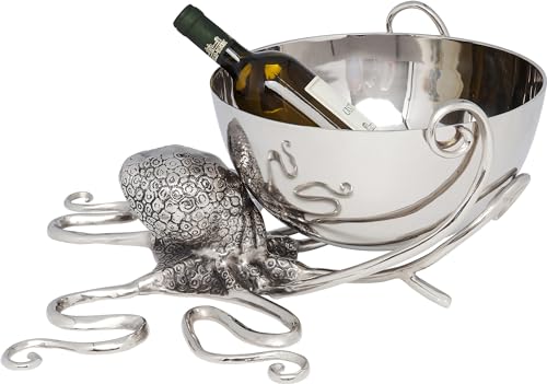 Kare Design Seau á Champagne Octopus, Argent, Acier, Animal Poulpe, Diamètre 45cm, Deco pour Vin, Style Élégante, Deco Intérieur, Décoration Chambre,...