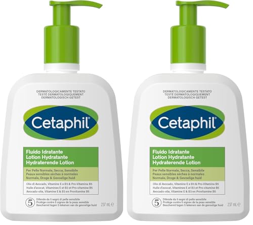 Cetaphil lotion hydratante, 237ml, lotion hydratante visage et corps, pour peaux sensibles sèches à normales, à base de Niacinamide, Panthénol et de la glycérine, sans Paraben (Lot de 2)