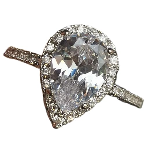 GUIDECUN 4 Ct Pear Shaped Cubic Zirconia Solitaire Engagement Ring 18K White Gold Plating Excellent Teardrop Ring for Women (US Size 9)