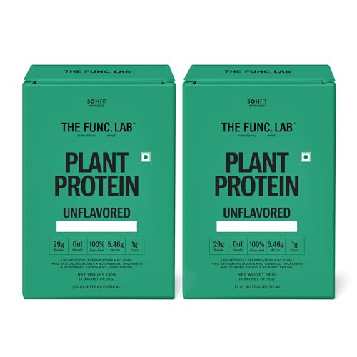 Image of The Func. Lab Plant Protein - Unflavoured Travel Packs | (4 * 35g Sachets) Pack of 2 | 29g Protein per Scoop | Pea and Rice Blend | Vegan, Sugar‑Free, 100% Clean Label, Gut Friendly, Vegetarian