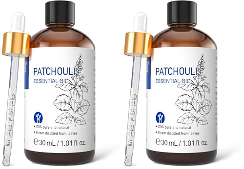 Image of HIQILI Patchouli Essential Oil Organic, 100% Pure, for Diffuser, Homemade Perfume, Skin Care, Aromatherapy, Gift for Hippie Friend-30ML (Pack of 2)