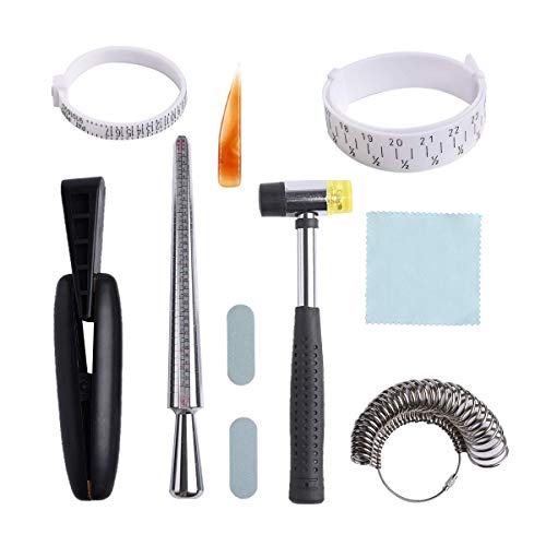 AGOOBO Ring Sizer Measuring Tool,10 Pcs Jewelers Ring Size Measure Metal Ring Mandrel, Ring Measurement Tool Ring Sizing Kit US Size for Jewelry Sizing Measuring