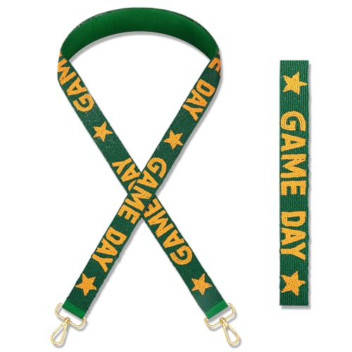 Image of Game Day Beaded Purse Strap Replacement Orange White Football Purse Strap Crossbody Bag Straps Game Day Outfits Football Accessories (Green Yellow)