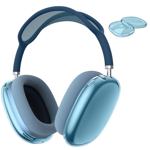 Image of Fintie Case Cover for AirPods Max Headphones, Soft TPU Clear Anti-Scratch Protective Cover, Transparent AirPods Max Headphones Accessories Skin Protector (Clear Blue)