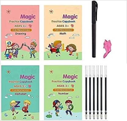 SYN SONS Magic Notebook Writing Pad Calligraphy Books Alphabets for kids (Multicolor, Pack of 4)