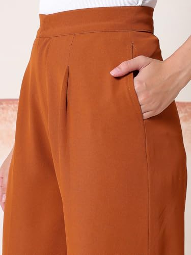 Image of KOTTY Womens Solid Straight fit Pleated Front Office Wear Pant