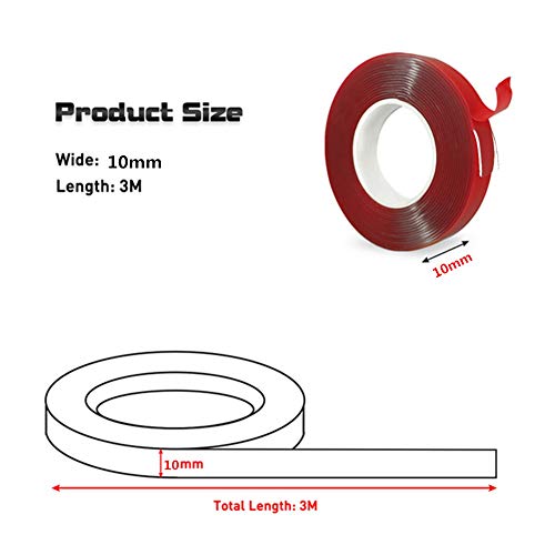 3 Meters Heat Resistant Acrylic Double Sided Adhesive Tape Roll,Clear Sticker for Car/Cell Phone Repair,Red, 3 m×10 mm×1 mm - Thumbnail 6