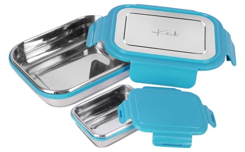 Image of Leak Proof Airtight Stainless Steel Lunch Box for Kids, 540ML + 90ML Snack Box Set, Steel Tiffin Box for School, Office & Picnic, Food Grade Durable Easy Carry Lunch Container