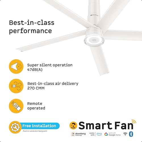 Image of atomberg Emperion Linea Smart 1250mm BLDC Ceiling Fan with IoT & Remote | | BEE 5 star | Advance Air+ Technology | Super Silent Fan | 12W Underlight | 5 Year Warranty | Pearl White