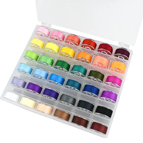 36 Pcs Bobbins and Sewing Threads Prewound Bobbin Thread with Storage Plastic Case Assorted Colors Sewing Thread Set for Brother Babylock Singer Janome Embroidery and Sewing Machine Christmas Gift