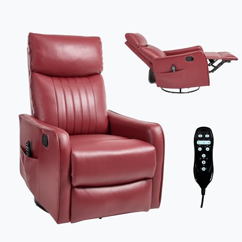 AJLDN Manual Recliner Chair with Swivel Rocker and Heat Massage for Living Room, Dark Grey Fabric Upholstery, Adjustable Reclining,Red
