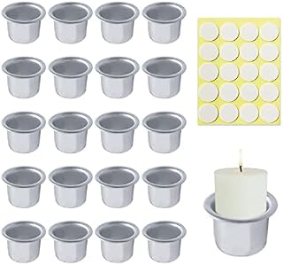 20 Pack Mini Metal Candle Holders with 1 Piece Wick Sticker, Silver Aluminum Candle Holders, Banquet Decorations, Round Candle Jars, Used for Birthday, Thanksgiving, Valentine's Day
