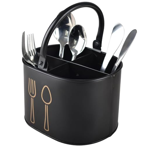 Image of Clazkit Plastic Cutlery Holder for Kitchen Counter | Rust-Resistant Spoon, Fork & Knife Organizer | Multipurpose Utensil Storage Basket | Black