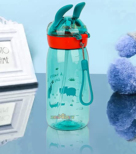 Image of Zest 4 Toyz Bunny Ear Water Bottle for Kids Leak-Proof Sipper Bottle with Flip Straw BPA-Free Portable School Bottle with Strap for Boys & Girls- Green (550ML)