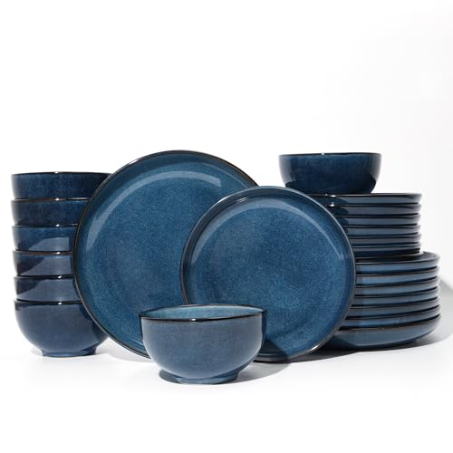 Pokini 24 Piece Dinnerware Sets for 8, Modern Stoneware Plates