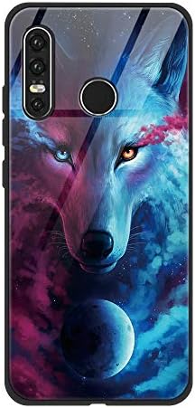 Eouine Huawei P30 Lite/ P30 Lite New Edition Case, [Anti-Scratch] Shockproof Patterned Tempered Glass Back Cover Case with Soft Silicone Bumper for Huawei P30 Lite (Wolf)