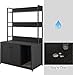 FinerFurnis Litter Box Enclosure with 2 Storage Shelves Black Hidden Cat Litter Box Furniture with Scratch Pad Indoor Cat House Kitty Box Washroom Cat Bookshelf Cabinet-Black
