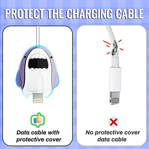 Image of Meyaar Silicone Protective Case for Apple 20W & 18W iPhone USB-C Power Adapter Charger and for USB Lightning Cable, 3D Cartoon Case for iPhone Charger 18W /20W Only (Shark (Grey))