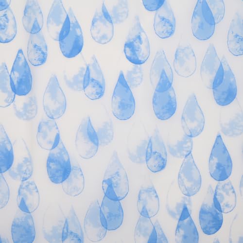 Image of Wakefit PEVA Plastic Printed Shower Curtain 7 Feet | 12 Free Hooks | No Smell, Toxin Free PEVA Plastic | Waterproof Bathroom Curtain | Curtain for Balcony | Height 7ft & Width 6ft | Drops Blue