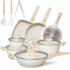 Pots and Pans Set Nonstick, 21PCS Beige Granite Induction Cookware Sets with Frying Pans, Saucepan & Cooking Pots, Easy Clean Non Stick Pots and Pans, 100% PFOA Free