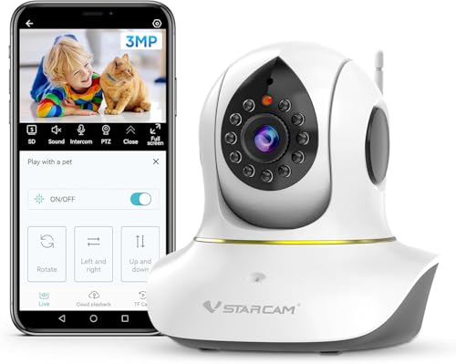 VSTARCAM Interactive Dog Camera, 360° Pan-Tilt, 2K Dog & Cat Camera with Phone APP, Color Night Vision, Motion Detection, Real-time Alerts, 2-Way Audio, Works with Alexa, Cloud & SD Card Storage