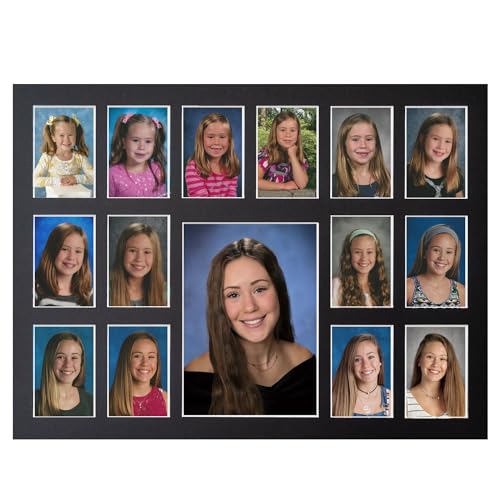 Image of Rustic Red Door Co. 12x16 School Days Picture Mat with Multiple Openings - School Years Photo Collage - No Frame - 2 Pre-School & Kindergarten to 12th Grade (15 Photos, 2PreK - 12th, Black)