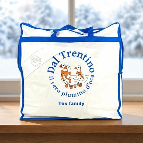 Piumino d’Oca Matrimoniale Trentino 250x200 cm, Piumone Invernale Caldo e Soffice, 100% Piuma d’Oca Naturale, Imbottitura 360 g/m², Certificato OEKO-TEX Letto Matrimoniale 2 Piazze Cm. 250x200