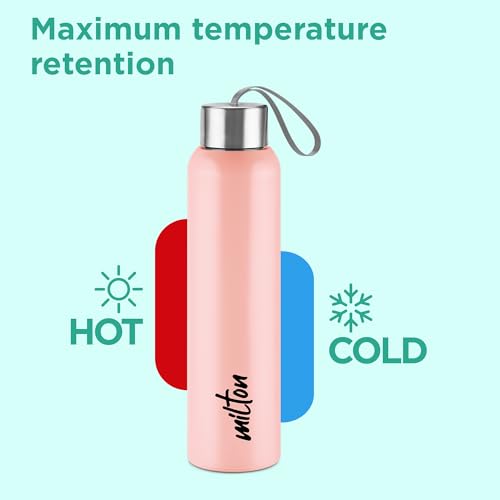 Image of Milton Halo 900 Steel Thermoware, Inner Steel, PU Insulated, Leak Proof Water Bottle for School Kids, Office, Gym, Easy to Carry Strap, 600 ml, Pink
