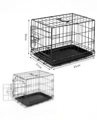 lionto Tiertransportbox für Hunde und Katzen, vielseitiger Transportkäfig mit hygienischer Kunststoffwanne, 45x31x36 cm, Hundebox aus Metall mit stabilen Sicherheitsverschlüssen & Trennwand, schwarz