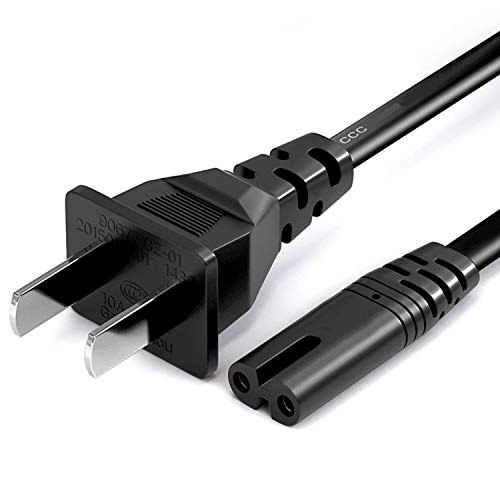 2 Prong AC Power Cord Replacement for Samsung TV,TCL TV, Toshiba LG TVs, Sony PS5/PS4/PS3, Xbox One S/Xbox One X, Sharp,Panasonic,Vizio,Sky Box Power Cord 2 Prong Cable 6FT Black